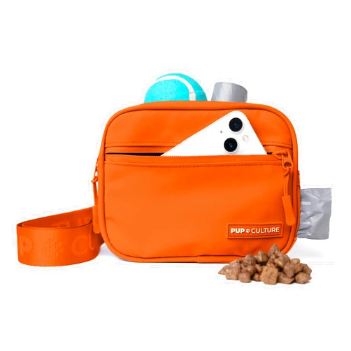 Pup Culture Cross Body Dog Training Treat Pouch | Removable Treat Pouch for Anytime Puppy Training | Built in Poop Bag Dispenser & Used Dog Poop Bag Holder | Stylish Dog Treat Pouch - Orange