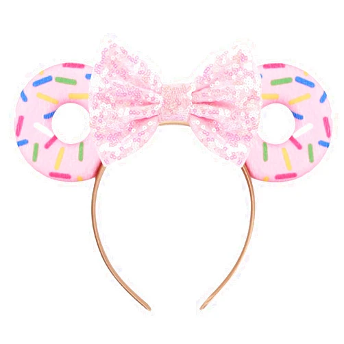 WelyHM Christmas Halloween Mouse Ears Bow Headband Hair Hoop for Women Girls, Glitter Sequin Donut Headband Cat Ear Hair Bands Hair Accessories (pink)