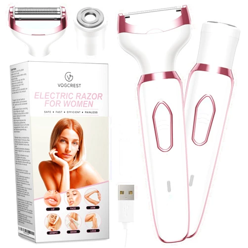 VG VOGCREST Electric Razor - Shaver - Trimmer for Women: 2 in 1 Painless Body Razors and Facial Hair Remover - Rechargeable Hair Removal Kit for Face Body Leg Bikini Underarm Arm