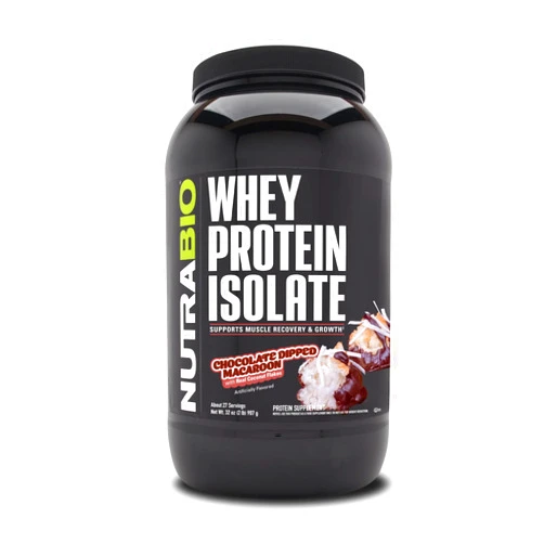 NutraBio 100% Whey Protein Isolate Protein Powder, 25g Protein with Complete Amino Acid Profile, Soy and Gluten Free, Low Carb and Low Calorie Whey Protein Powder, Chocolate Dipped Macaroon, 2 Lbs.