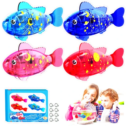 XpenGeny Interactive Robot Fish Toys, Swimming Robotic Fish Toy for Water with LED Light, Swimming Water Activated Bath Fish Toy Gift for kids cat, Battery Included (4 Pcs)