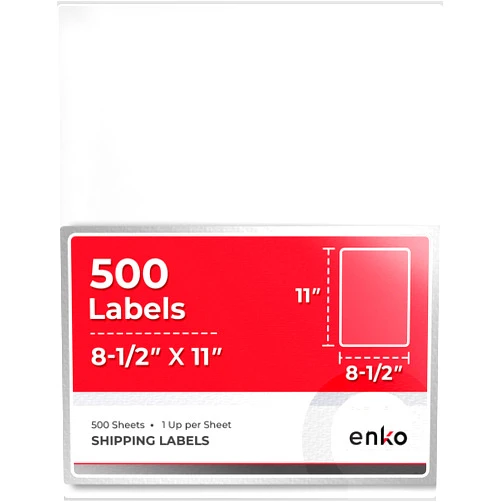 EnKo Products enKo - 8-1/2 x 11 Inch Label - White Blank - 1 Per Sheet Full Shipping Address Labels for Laser Inkjet Printer (500 Sheets, 500 Labels)