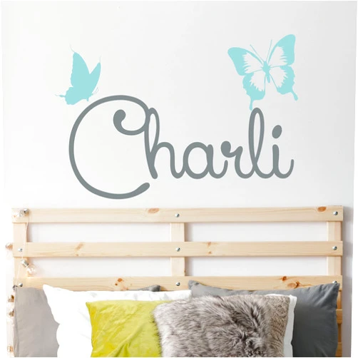 WallTag Custom Name Butterfly Wall Decal - Girls Personalized Name Butterfly Wall Sticker - Custom Name Sign - Custom Name Stencil Monogram - Girls Room Wall Decor