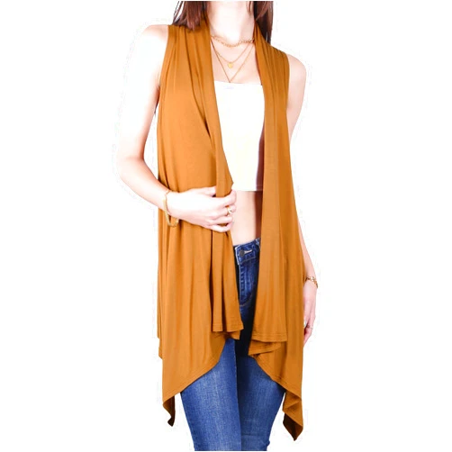 Anna-Kaci Womens Sleeveless Solid Open Front Asymmetric Cardigan Bikini Cover Up