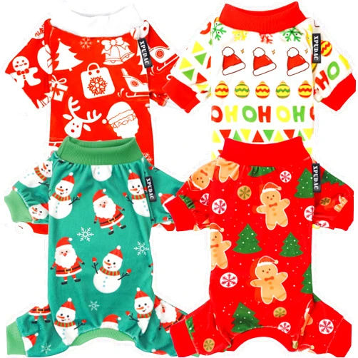 XPUDAC 4 Piece Dog Pajamas for Small Dogs Pjs Clothes Puppy Onesies Outfits for Doggie Christmas Shirts Sleeper for Pet