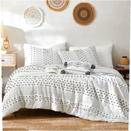 Geniospin Twin Comforter Set 6 Pieces, White and Black, Microfiber, All Season Alternative, Includes Comforter, Flat Sheet, Fitted Sheet, Deco Pillow, Sham, Pillowcase