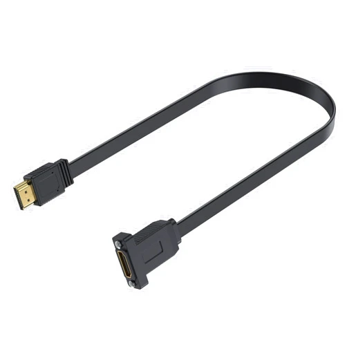 Poyiccot Flat HDMI 2.0 Cable 1.5ft, High Speed 18Gbps HDMI to HDMI Male to Female Extension Cable with Screw Panel Mount, Support Ethernet 4K@60Hz 3D 2160p for UHD TV, PlayStation PS4 PS3