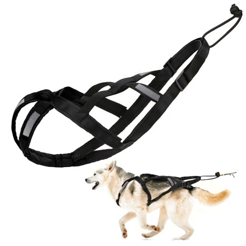 BuleVina Dog Pulling Harness (L, Black) X Back Mushing Husky Harness for Sled Exercise, Pet Sledding, Bikejoring, Skijoring, Running, Canicross Scootering, for Average Sized Dog About 45-50LBS