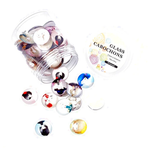 PH PandaHall Pandahall About 50pcs/Box Random Mixed Little Girl Half Round Flat Back Glass Cabochons 1 Inch (25mm) for Jewelry Making