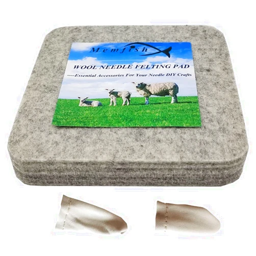 Memfish Wool Needle Felting Pad,Needled Felting Mat Woolen Block Thick and Firm Needle Felting Base for Precision Felting Projects Including Pair of Leather Finger Guards (6inch*6inch)