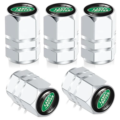 Jzlhdy 5Pcs Tire Valve Stem Caps,Car Tyre Parts, for Land Rover LR2 LR3 LR4 Range Rover Sport Defender Discovery Sport LR4 Car Series Accessories, Aluminum Alloy Stem Cap,LH-Silver