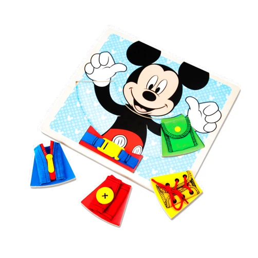 Melissa & Doug Mickey Mouse Clubhouse Wooden Basic Skills Board - Zip, Lace, Tie, Buckle, Button, and Snap