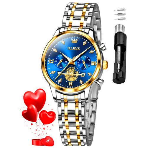 OLEVS Women Watches Luxury Diamond Wrist Watches for Women Gold and Silver Stainless Steel Waterproof with Date Quartz Ladies Watch