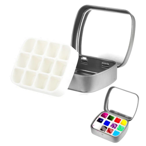 Aster Mini Paint Tin Palette,Portable 12 Wells Watercolor Palette Box Stainless Steel,Small Mixing Painting Palette Travel Paint Storage Containers for Gouache Acrylic Watercolor and Oil Paint Silver
