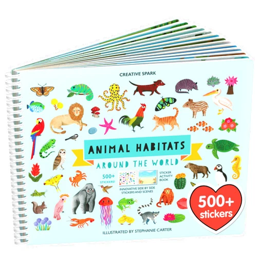 Cupkin Animal Sticker Book Activity for Kids, Toddler Airplane Travel Essentials, 500+ Habitat Stickers for Kids + 12 Scenes + 12 Coloring Book Pages, Animal Lover Gift, Childrens Crafts for Ages 2-8