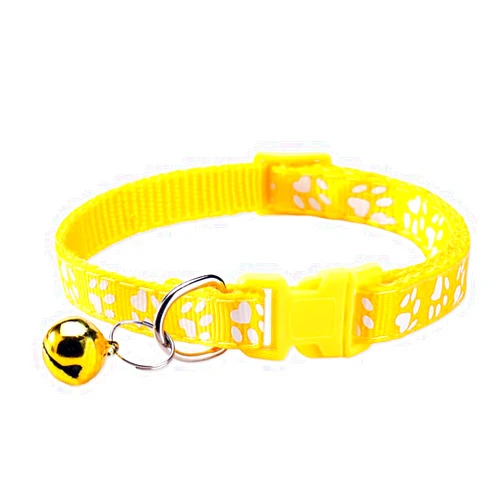 Starmay Adjustable Cat Collar with Bell and Paw Print Design - Breakaway Comforts Buckle for Cats and Kittens (Yellow)