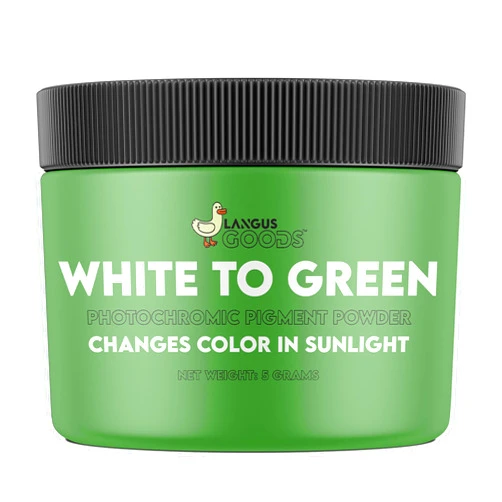 Langus Goods Color Changing Photochromic Pigment Powder - Changes Color in Sunlight & Changes Back When Sunlight is Blocked - 5 Grams (White to Green)