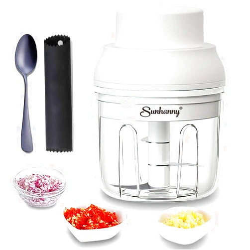 Sunhanny Electric Garlic Chopper Mini, Garlic Masher Crusher, Food Processor Small with Garlic Peeler And Spoon (250ML/8.5FL OZ, White)