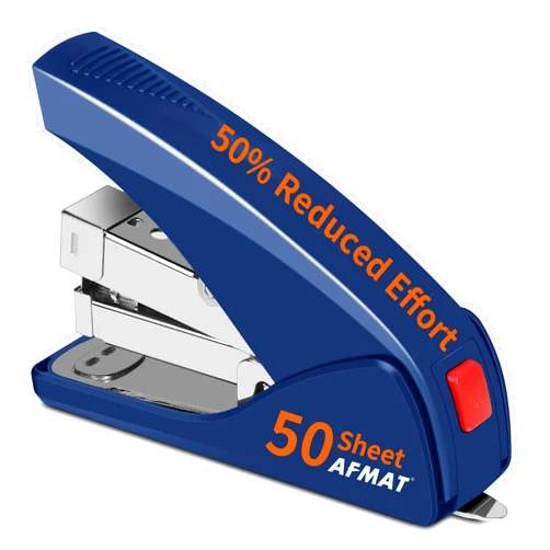 AFMAT Effortless Stapler for Desk, 50 Sheet Capacity, Low Force, Built-in Staple Remover, One Finger Touch Stapling Desktop Stapler, Portable & Space Save Size, Good for Home & Office, Blue