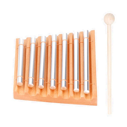 Asixxsix 7 Tone Hand Chime, Aluminum Alloy and Beech Wood Meditation Bell Percussion Chimes with Mallet for Yoga, Mindfulness, and Classroom Management