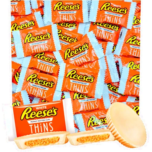 Sweetsome ReesesThins White Creme Chocolate Peanut Butter Cups – Individually Wrapped - Bulk Pack - 4 Pound (Pack of 1)
