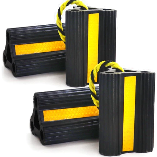 WECARLLE Wheel Chocks [2pair/4pack with Rope] for RV Trailer Camper Truck Car Aircraft, Versatile Heavy Duty Rubber Wheel Chocks Block with 3 Reflective Strips, Tire Wheel Immobilizers & Chocks, RV Accessories