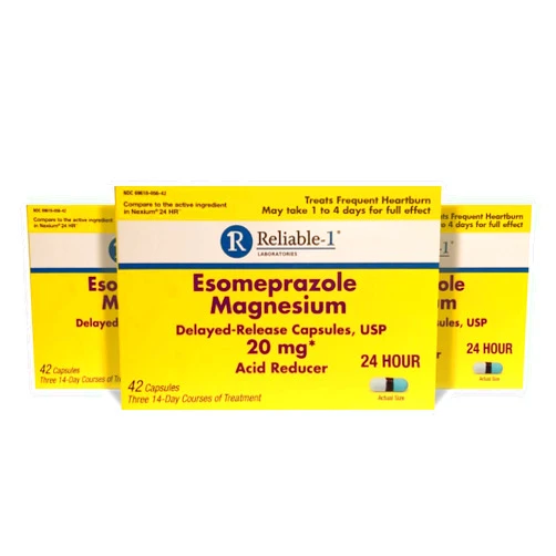 Reliable-1 Laboratories Esomeprazole Magnesium Delayed Release Antacid Capsules 20MG Acid Reducer for Heartburn Relief (3 Pack) 42 Count (Pack of 3)