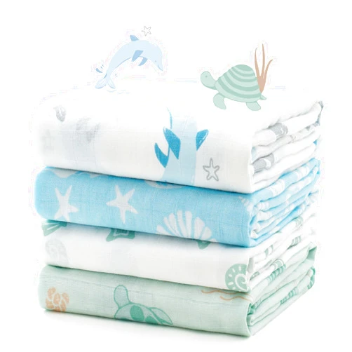 Momcozy Muslin Swaddle Blankets, 4-Pack Breathable and Skin-Friendly Receiving Blankets, Best Wishes Swaddle Blanket Shower Gifts & Baby Registry Essentials, Large 47