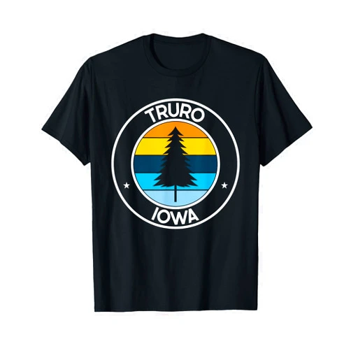 Iowa IA USA City Pride Pine Tree Retro Sunset Truro Iowa IA Retro Style Tree Sunset T-Shirt