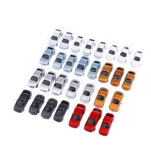 LoveinDIY 30pcs Assorted Miniature Cars for Diorama Crafts, 1:200 Z Scale Multicolor