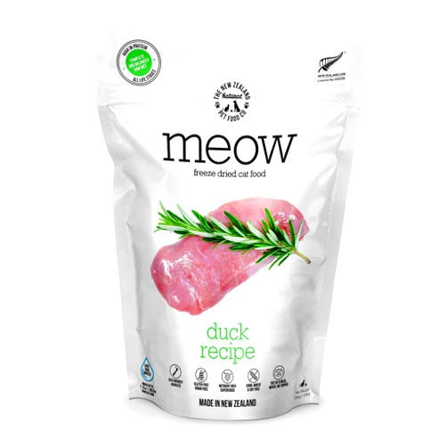 The New Zealand Natural Pet Food Co. Meow Freeze Dried Cat Food - Duck Recipe, High Protein, Use as a Complete Diet, Topper, Mixer, or as Cat Treats, All Life Stages, 9.9 oz