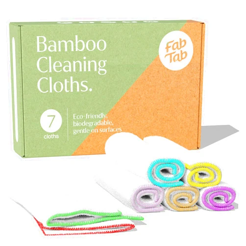 Fab Tab FABTAB High-Performance Bamboo Cleaning Cloths - 7 Pack | Reusable & Super Absorbent Towels for Household, Kitchen, and Auto Care | Ideal for Dusting, Housekeeping, and Vehicle Detailing