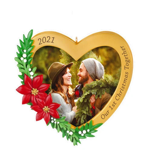 Hallmark Keepsake Christmas Ornament, Year Dated 2021, Our 1st Christmas Together Heart Photo Frame