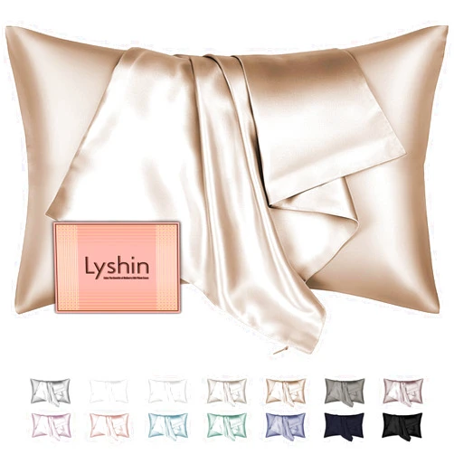 LYSHIN Mulberry Silk Pillow Cases King Size with Hidden Zipper, Ultra Smooth and Soft Breathable Cooling Silk Satin Pillowcase for Hair and Skin, Gifts for Women Men (Champagne, 20x36 Inches, 1 Pack)