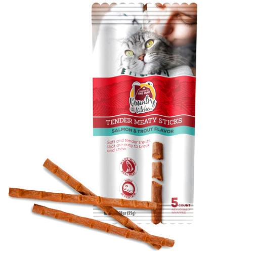 Country Kitchen Salmon & Trout Tender Meaty Sticks Cat Treats, High in Protein, Easy to Break and Chew, 0.88 Oz, 5 Count