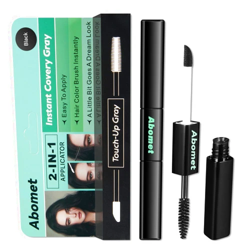 Abomet Quick Cover Root Touch Up Stick, 2-in-1 Mascara Brush& Pen Cover Gray Hair Concealer Rescue Brush, Hair Fibers for Thinning hair, Eyebrow and Beard, Convenient to Carry (Black, 7 ML)