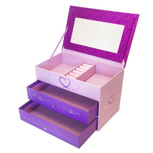 My Tiny Treasures Box Company Jewelry Box for Girls - Pink and Purple Sparkles with Hearts and Trim (Sparkle with 3 Hearts)