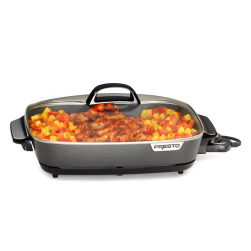 Presto 06858 16-Inch Slimline Electric Skillet with Glass Cover - Nonstick, Adjustable Temperature, Black