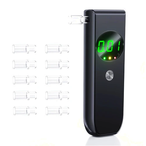 FFtopu Breathalyzer, Portable Breathalyzer, High-Accuracy Alcohol Tester for Personal and Professional Use with LCD Display, Sound Alerts and 10 Mouthpieces (Black)