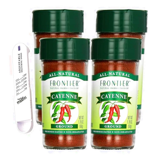 Moofin Cayenne Pepper Powder, 1,76 oz - Spicy Ground Cayenne Pepper Powder with Moofin Plastic Measuring Spoon - Red Chili Pepper Powder for Bold Flavor, Versatile Seasoning [Pack of 4]