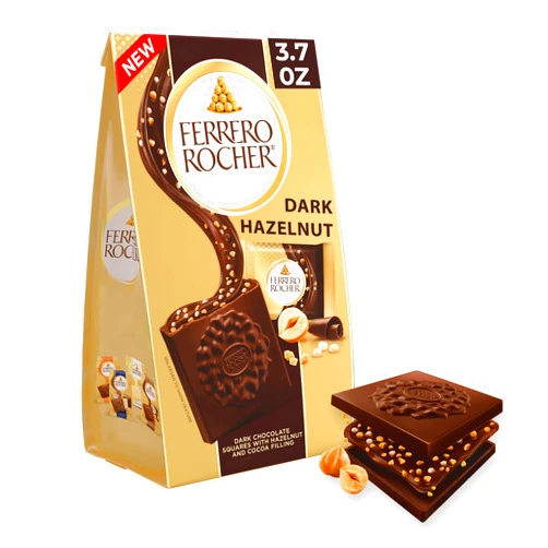 Ferrero Rocher Premium Dark Hazelnut chocolate squares, Individually Wrapped Chocolates, Great for Sharing or Gifting, 3.7 oz