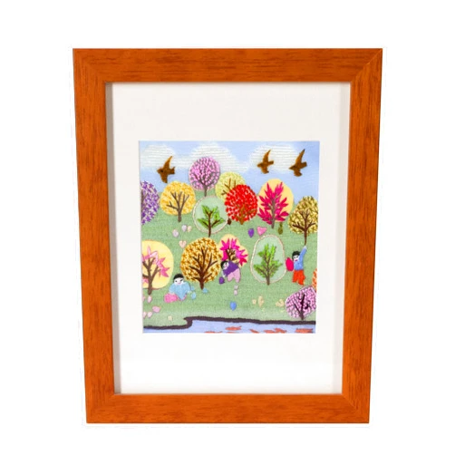 Ebherys Hand Embroidery Art of Chinese Style Design, Hand Embroidery Artwork, Chinese Wallart, Desk Decor, Table Top, Wood Framed Bookrack Decor Embroidery Art (Spring Time)