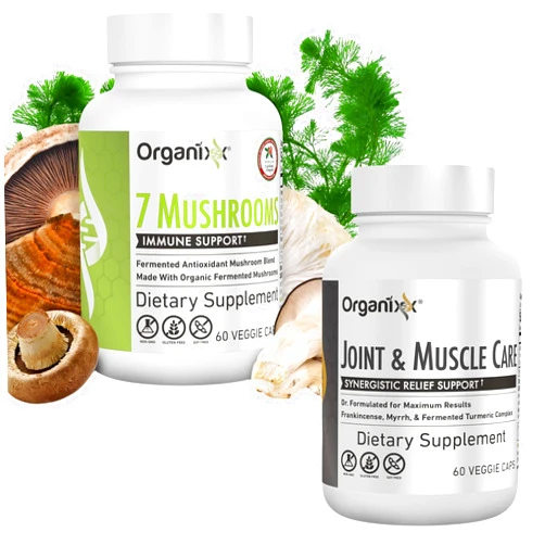Organixx 7 Mushroom Organic Mushroom Supplement (60 Vegetarian Capsule) & Joint & Muscle Care (60 Capsules)