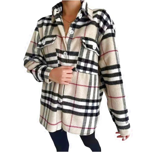 WAZHWUE Oversized Cardigan Sweaters for womenLarge Size Loose Long Sleeve Lapel Cardigan Single Breasted Button Plaid Shirt