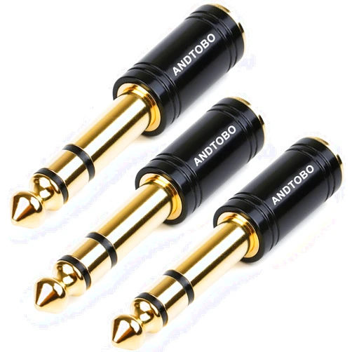 ANDTOBO 1/4''(6.35mm) Male to 1/8'' (3.5mm) Female Stereo Audio Jack Pure Copper Adapter for Headphone, Amp, 3 Pack-Black