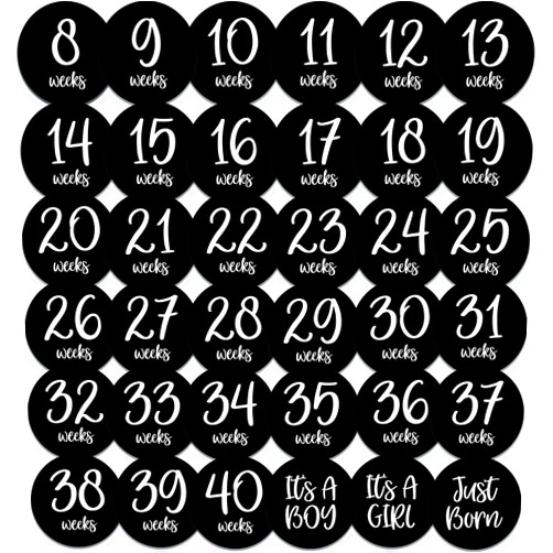 Months In Motion Pregnancy Weekly Belly Growth Stickers - Week to Week Pregnant Expecting Photo Prop - Maternity Keepsake - Baby Bump - Large Set of 36 Weekly Photo Sticker
