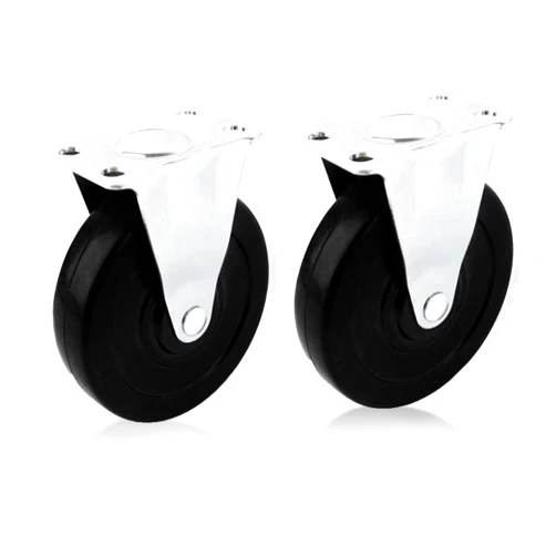 AUEAR, 2 Pack 4 Inch Rubber Caster Wheels Heavy Duty Fixed Black Casters with Rigid Non-Swivel Top Plate for Furniture