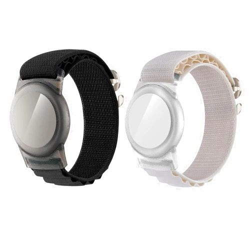 Bonsture 2 Pack AirTag Bracelet for Kids, Apple Air Tag Protective Cover with Nylon Wristband, Anti Lost GPS Trackers Case Cover Elastic Wristband for Toddlers Girls Boys Elders (Black,White)