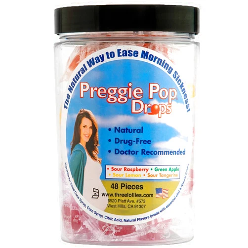 Preggie Pop Drops Morning Sickness Relief for Pregnant Women. Assorted Yummy Candy Drops for Pregnancy. 48 Count