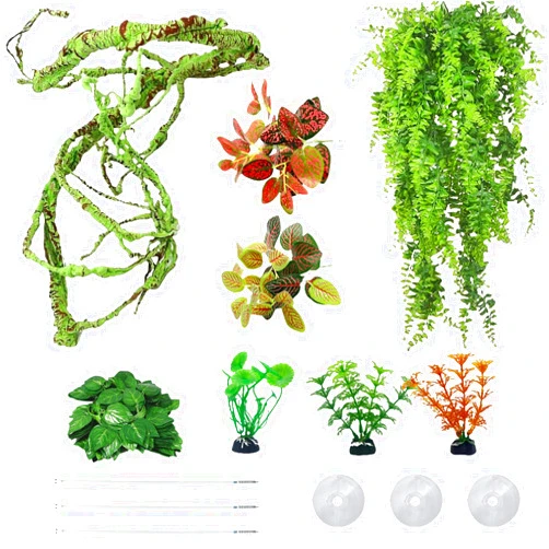 kathson 8 PCS Reptile Vines Plants Flexible Bendable Jungle Climbing Vine Terrarium Plastic Plant Leaves Pet Tank Habitat Decor for Bearded Dragons Lizards Geckos Snakes Frogs and More Reptiles